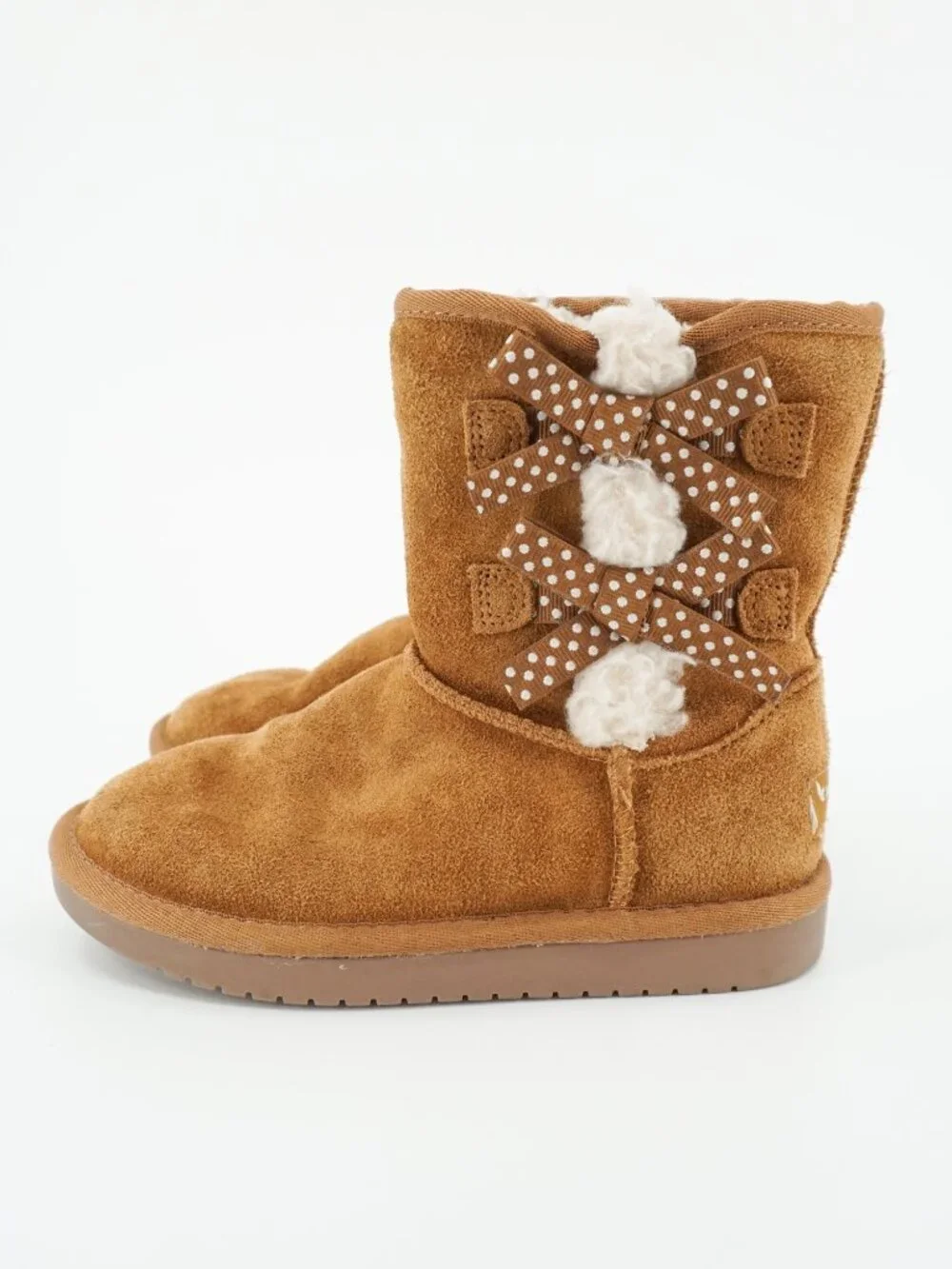 Koolaburra By Uggs Brown Suede Boots Girl Size 13 Chestnut Fur Bow Victoria